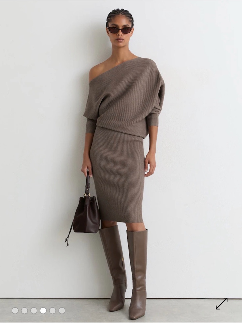 Reiss Lara Off-the-Shoulder Ribbed Midi Dress in Neutral. Never worn. XL. NWOT